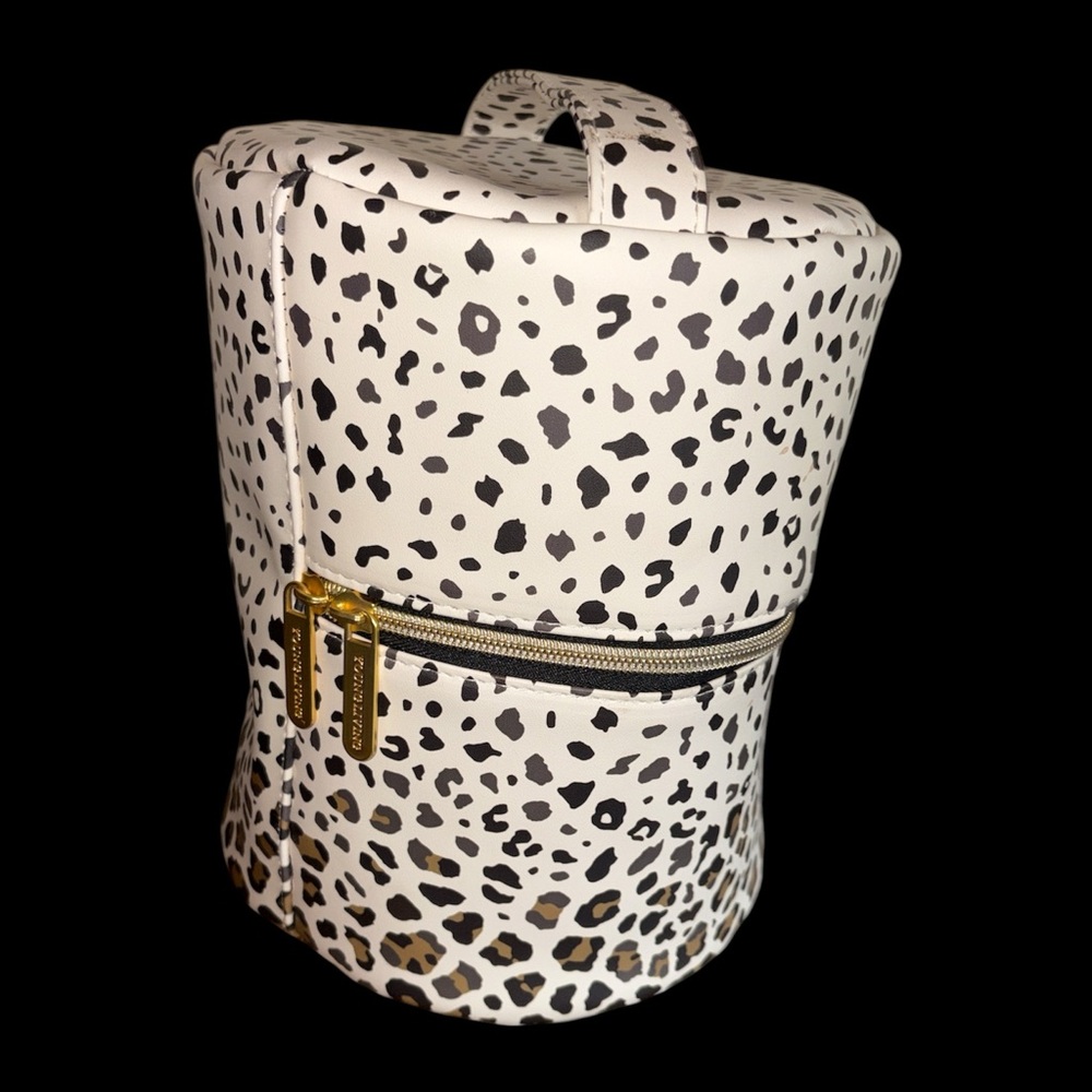 Leopard Print Cylinder Cosmetic Bag - White and Black and gold - Picture 1 of 5